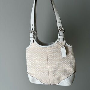 Coach Beige and White Shoulder Bag